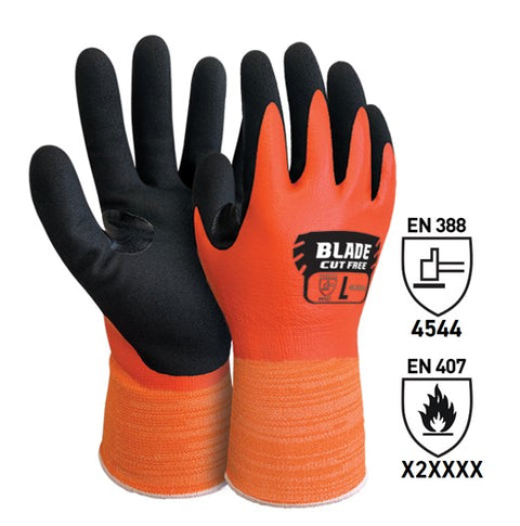 Nitrile Sandy Waterproof Cut Gloves - Orange/Black, 2XL, 18 Gauge *Rating - 4544C(Box Of 120 Pairs)