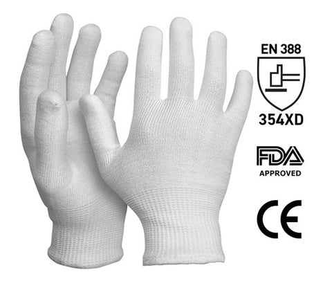 Processing Cut Resistant Gloves - White, L, 13 Gauge *Rating - EN388: 4X4XF(Box Of 120 Pairs Of Gloves)