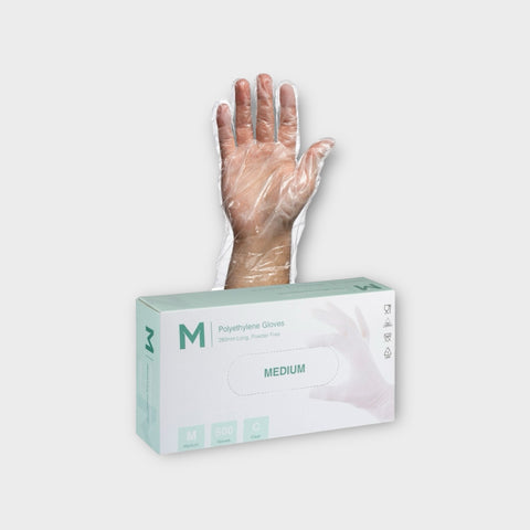 Polyethylene Gloves - Clear, M, 240mm Cuff, 1.0g (Box Of  5000)