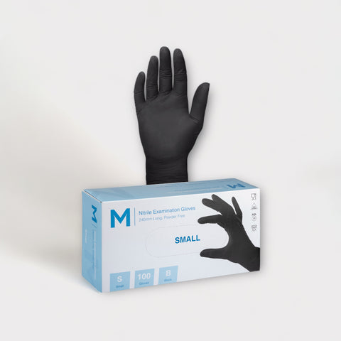 Nitrile Examination Gloves Powder Free - Black, S, 240mm Cuff, 7.0g (Box Of 1000)