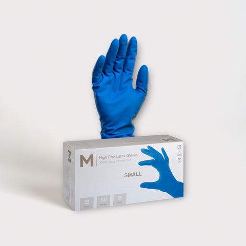 High Risk Latex Examination Gloves Powder Free - Cobalt Blue, S, 300mm Cuff, 18.5g (Box Of 500)