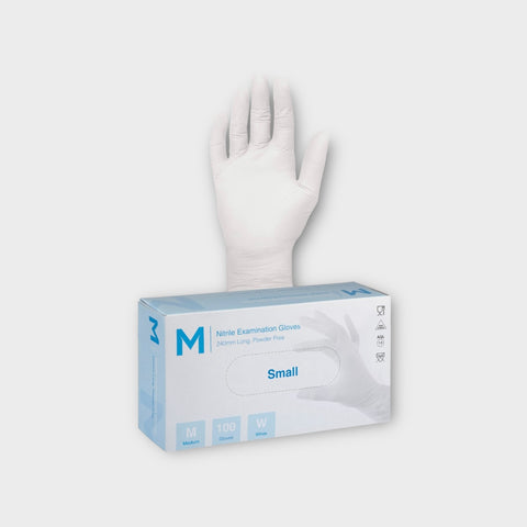 Nitrile Examination Gloves Powder Free - White, S, 240mm Cuff, 5.0g (Box Of 1000)